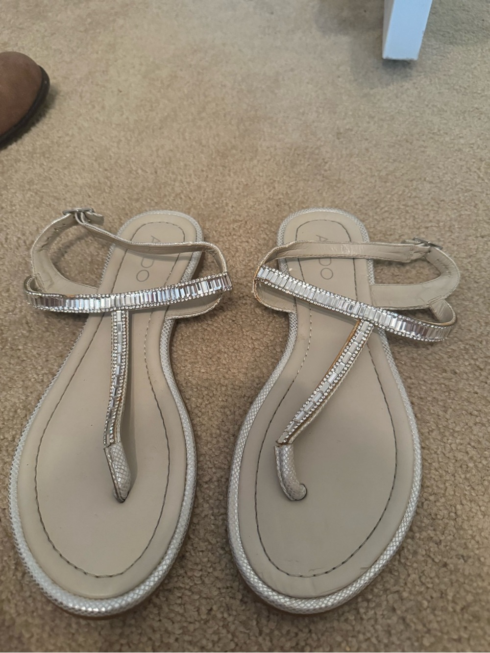 Aldo Metallic T-Strap Beaded Sandals